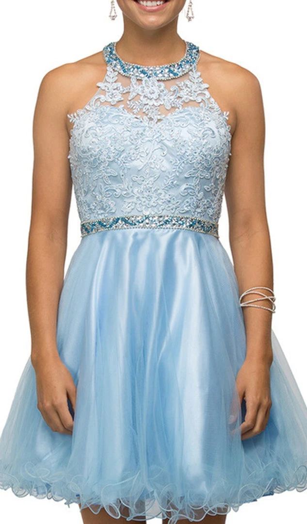 Dancing Queen - 9534 Bejeweled Collar Halter Lace A-Line Homecoming Dress Cocktail Dresses 5 Dancing Queen - 9534 Bejeweled Collar Halter Lace A-Line Homecoming Dress Cocktail Dresses