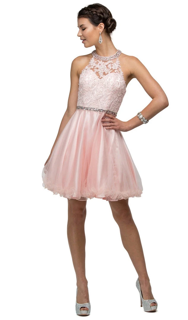 Dancing Queen - 9534 Bejeweled Collar Halter Lace A-Line Homecoming Dress Cocktail Dresses 6 Dancing Queen - 9534 Bejeweled Collar Halter Lace A-Line Homecoming Dress Cocktail Dresses