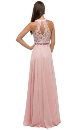 Dancing Queen - 9548 Jeweled Illusion Halter Chiffon Prom Dress Formal Gowns