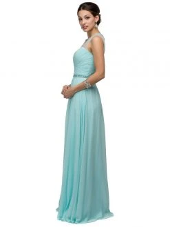 Dancing Queen 9580 Bejeweled Chiffon A-line Dress - 1 Pc. Aqua In Size L Available