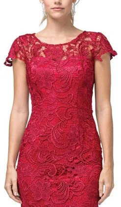 Dancing Queen - 9677 Lace Embroidered Scoop Neck Fitted Dress