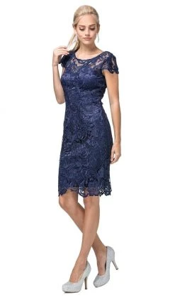 Dancing Queen - 9677 Lace Embroidered Scoop Neck Fitted Dress