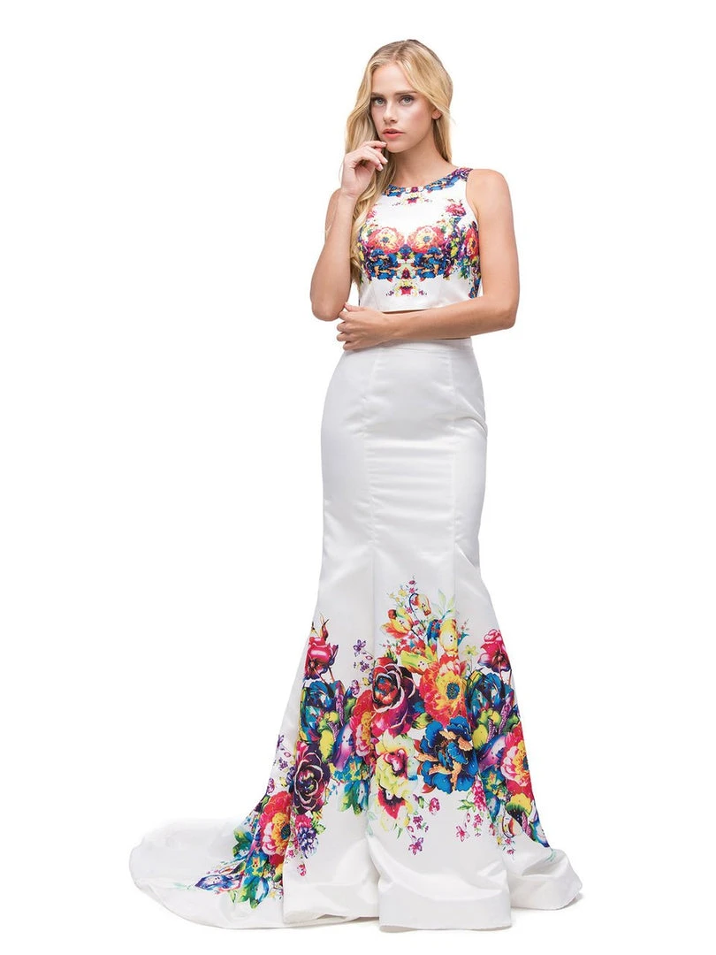 Dancing Queen 9883 Two-Piece Floral Print Mermaid Evening Dress 3 Dancing Queen 9883 Two-Piece Floral Print Mermaid Evening Dress