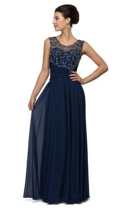 Formal Gowns Dancing Queen - Asymmetrically Ruched Illusion A-Line Prom Dress 8816 - 1 Pc Navy In Size S Available