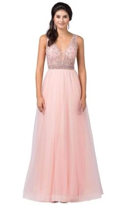 Formal Gowns Dancing Queen - Beaded Sleeveless A-Line Prom Gown 2520 - 1 Pc Blush In Size XS Available