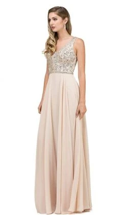 Dancing Queen - Beaded V-Neck Chiffon A-line Dress 9589 - 2 Pc Champagne In Size M And L Available 9 Dancing Queen - Beaded V-Neck Chiffon A-line Dress 9589 - 2 Pc Champagne In Size M And L Available