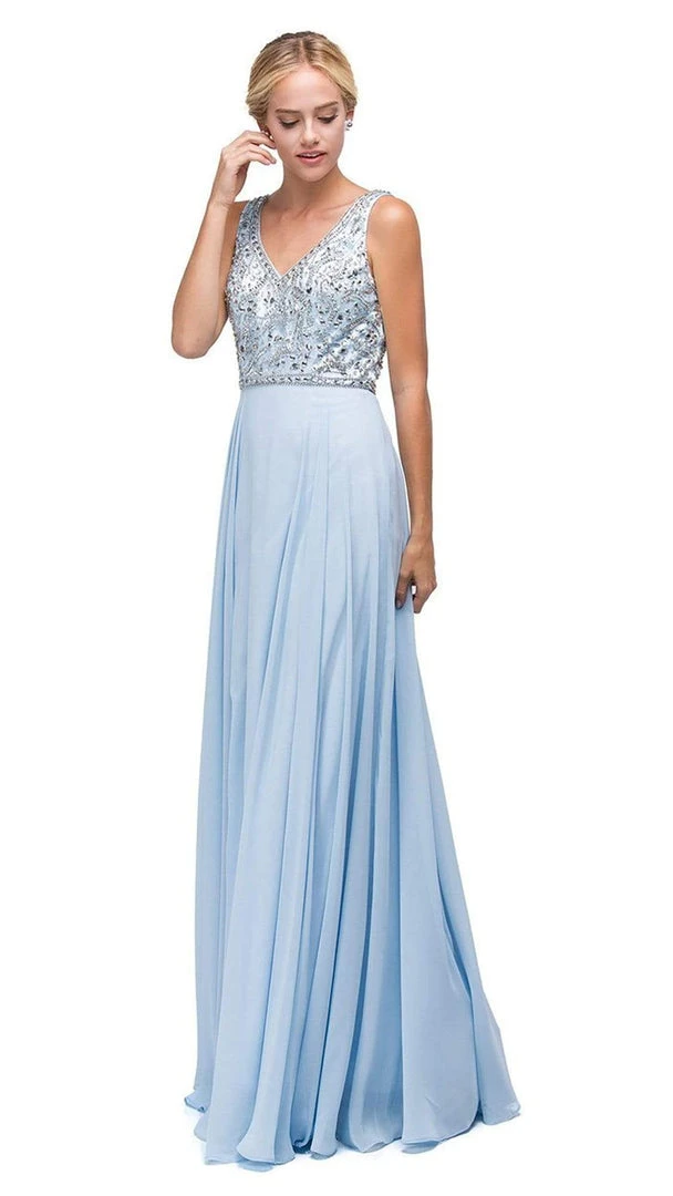 Dancing Queen - Beaded V-Neck Chiffon A-line Dress 9589 - 2 Pc Champagne In Size M And L Available 5 Dancing Queen - Beaded V-Neck Chiffon A-line Dress 9589 - 2 Pc Champagne In Size M And L Available