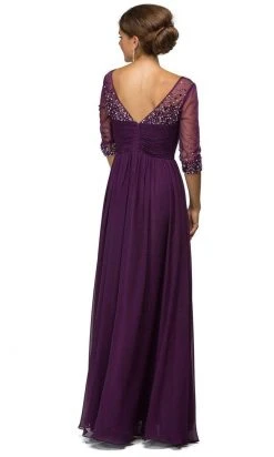 Formal Gowns Dancing Queen - Bejeweled Illusion V-Neck Evening Gown 8855 - 1 Pc Navy In Size M Available