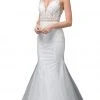Formal Gowns Dancing Queen Bridal - 123 Embroidered Deep V-neck Mermaid Dress