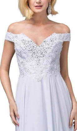 Dancing Queen Bridal - 137 Embellished Off-Shoulder A-line Gown Formal Gowns