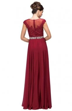 Dancing Queen - Cap Sleeve Illusion Beaded Belt A-Line Dress 9400 - 1 Pc Taupe In Size S Available