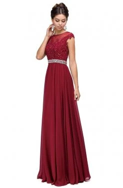Dancing Queen - Cap Sleeve Illusion Beaded Belt A-Line Dress 9400 - 1 Pc Taupe In Size S Available