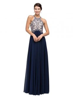 Formal Gowns Dancing Queen Chiffon Halter A-Line Evening Dress 9776