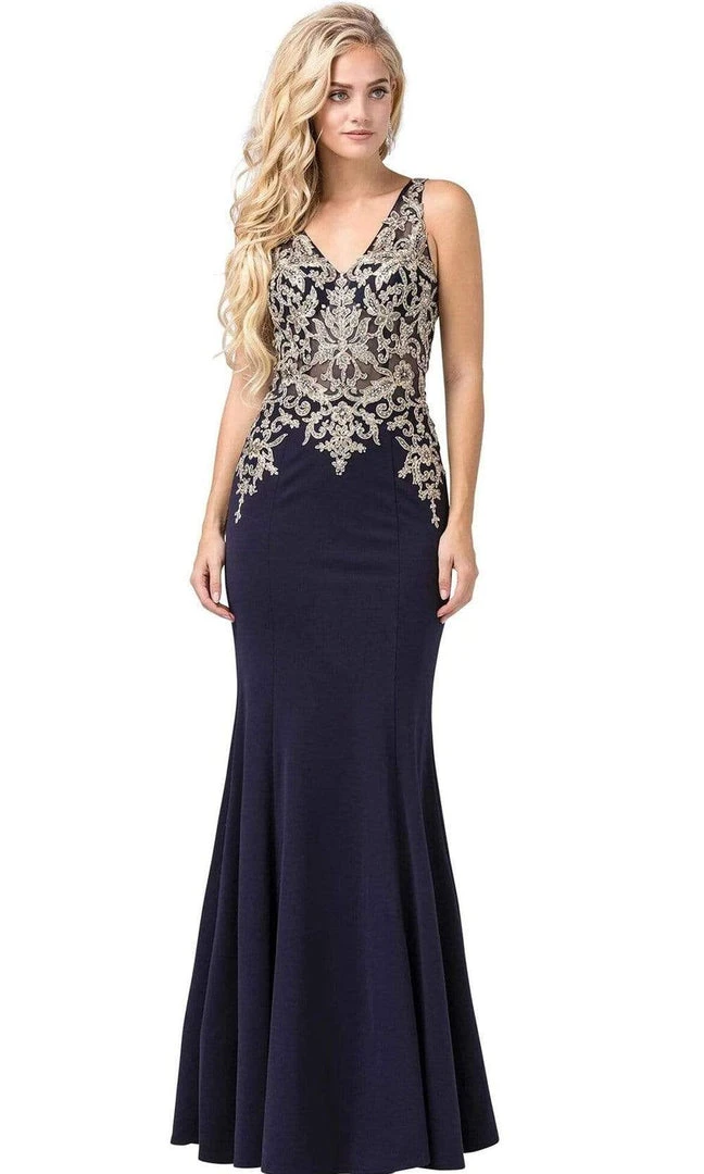 Dancing Queen - Embellished V-Neck Fitted Long Gown 2496 - 1 Pc Navy In Size S Available Formal Gowns 3 Dancing Queen - Embellished V-Neck Fitted Long Gown 2496 - 1 Pc Navy In Size S Available Formal Gowns