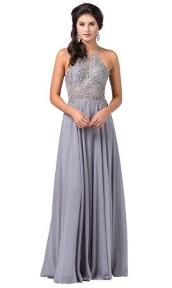 Formal Gowns Dancing Queen - Halter Lace Applique A-line Dress 2716 - 1 Pc Silver In Size XS Available