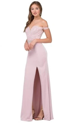 Dancing Queen - Off Shoulder Appliqued Dress 2164 - 1 Pc Dusty Pink In Size M Available Formal Gowns