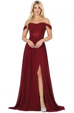 Dancing Queen - Off Shoulder Lace Gown With Lace 2933 - 1 Pc Plum In Size XS Available