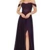 Dancing Queen - Off Shoulder Lace Gown With Lace 2933 - 1 Pc Plum In Size XS Available