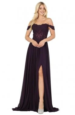 Dancing Queen - Off Shoulder Lace Gown With Lace 2933 - 1 Pc Plum In Size XS Available