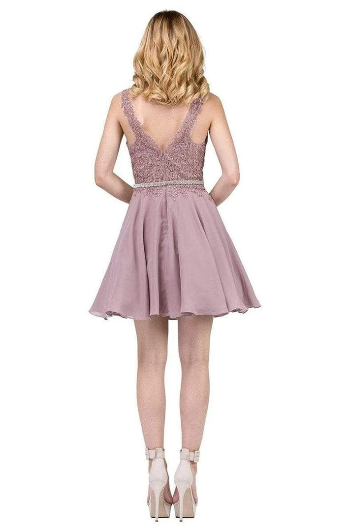 Dancing Queen - Plunging V-Neck Lace Bodice Homecoming Dress 3011 - 2 Pcs Burgundy In Size S And XL Available Cocktail Dresses 4 Dancing Queen - Plunging V-Neck Lace Bodice Homecoming Dress 3011 - 2 Pcs Burgundy In Size S And XL Available Cocktail Dresses
