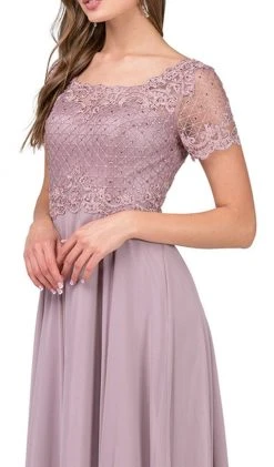 Formal Gowns Dancing Queen - Short Sleeve Illusion Lattice Ornate A-Line Gown 2268