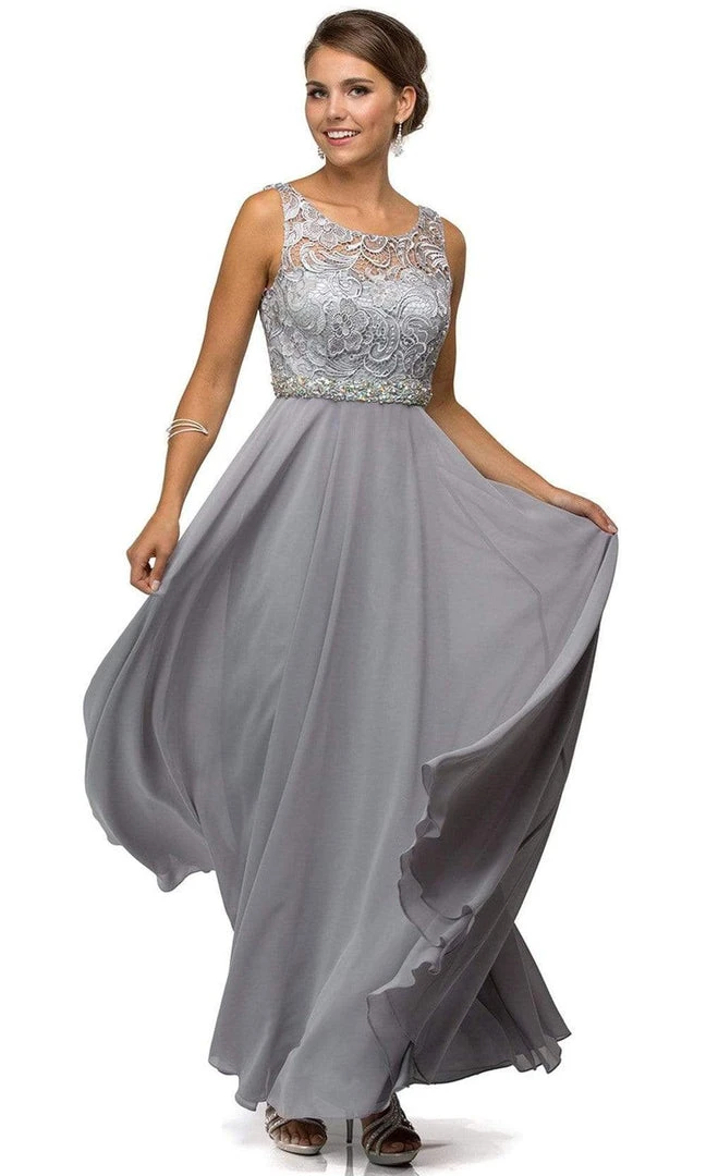 Dancing Queen - Sleeveless Lace Bodice Chiffon Prom Dress 9325 - 1 Pc Silver In Size XS Available Formal Gowns 3 Dancing Queen - Sleeveless Lace Bodice Chiffon Prom Dress 9325 - 1 Pc Silver In Size XS Available Formal Gowns