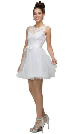 Dancing Queen - Sleeveless Lacy Illusion Short Cocktail Dress 8741 - 1 Pc Silver In Size S Available