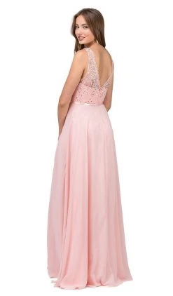 Dancing Queen - Sleeveless Scalloped Lace Illusion Prom Gown 2267 - 1 Pc Mocha In Size S Available