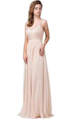 Dancing Queen - Spaghetti Strap Embroidered A-line Dress 2571 - 1 Pc Mocha In Size XS Available Formal Gowns