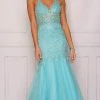 Dave & Johnny A10459 - Laced Fit And Flare Prom Gown
