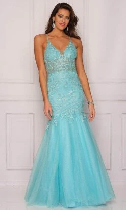 Dave & Johnny A10459 - Laced Fit And Flare Prom Gown