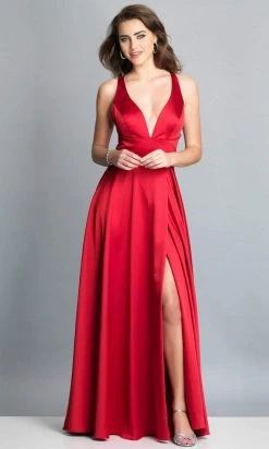 Formal Gowns Dave & Johnny - A7454 Crisscross Open Back High Slit A-Line Gown