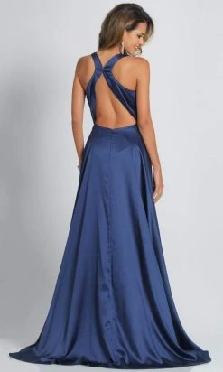 Formal Gowns Dave & Johnny - A7454 Crisscross Open Back High Slit A-Line Gown