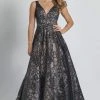 Dave & Johnny - Deep V-Neck Embroidered Gown A9385W - 1 Pc Black In Size 16W Available Formal Gowns