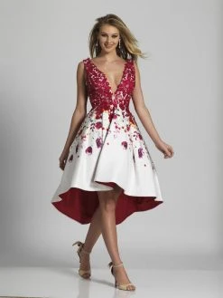 Cocktail Dresses Dave & Johnny Deep V-Neckline Floral Print High Low Dress A5857