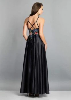Dave & Johnny - Floral Embroidered Jewel Bodice A-Line Gown A7616 - 1 Pc Black In Size 12 Available Formal Gowns