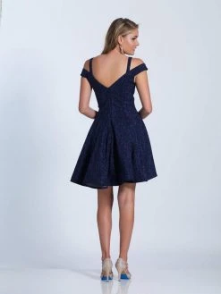 Cocktail Dresses Dave & Johnny Glittering Off Shoulder A-Line Dress 3398 - 1 Pc Navy Blue In Size 2 Available