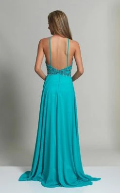 Dave & Johnny - Halter Cutout Draped A-Line Gown 2143
