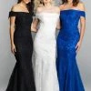 Formal Gowns Dave & Johnny - Off Shoulder Lace Ornate Mermaid Gown 3377 - 1 Pc Saphire Blue In Size 4 Available