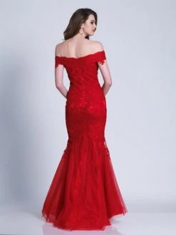 Formal Gowns Dave & Johnny - Off Shoulder Lace Ornate Mermaid Gown 3377 - 1 Pc Saphire Blue In Size 4 Available 7 Formal Gowns Dave & Johnny - Off Shoulder Lace Ornate Mermaid Gown 3377 - 1 Pc Saphire Blue In Size 4 Available