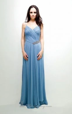Formal Gowns Decode 1.8 - 181489 Surplice Ruched V-Neck Jeweled Chiffon Gown