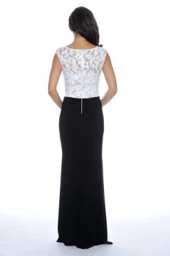 Decode 1.8 - 182909 Lace Bateau Neck Ruffled Gown In White/Black Formal Gowns