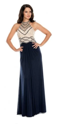Formal Gowns Decode 1.8 - 183986 Bead Embellished Halter Neck Evening Dress