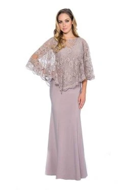 Decode 1.8 - 184553 Jersey Knit Long Gown With Lace Cape