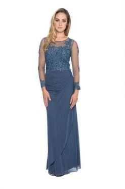 Formal Gowns Decode 1.8 - Jersey Knit Dress With Floral Lace Applique 183577 - 1 Pc Slate In Size 2 Available