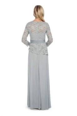 Formal Gowns Decode 1.8 - Long Sleeve Lace Peplum Evening Dress 184004 - 1 Pc Sage In Size 2 Available