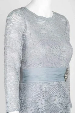 Formal Gowns Decode 1.8 - Long Sleeve Lace Peplum Evening Dress 184004 - 1 Pc Sage In Size 2 Available