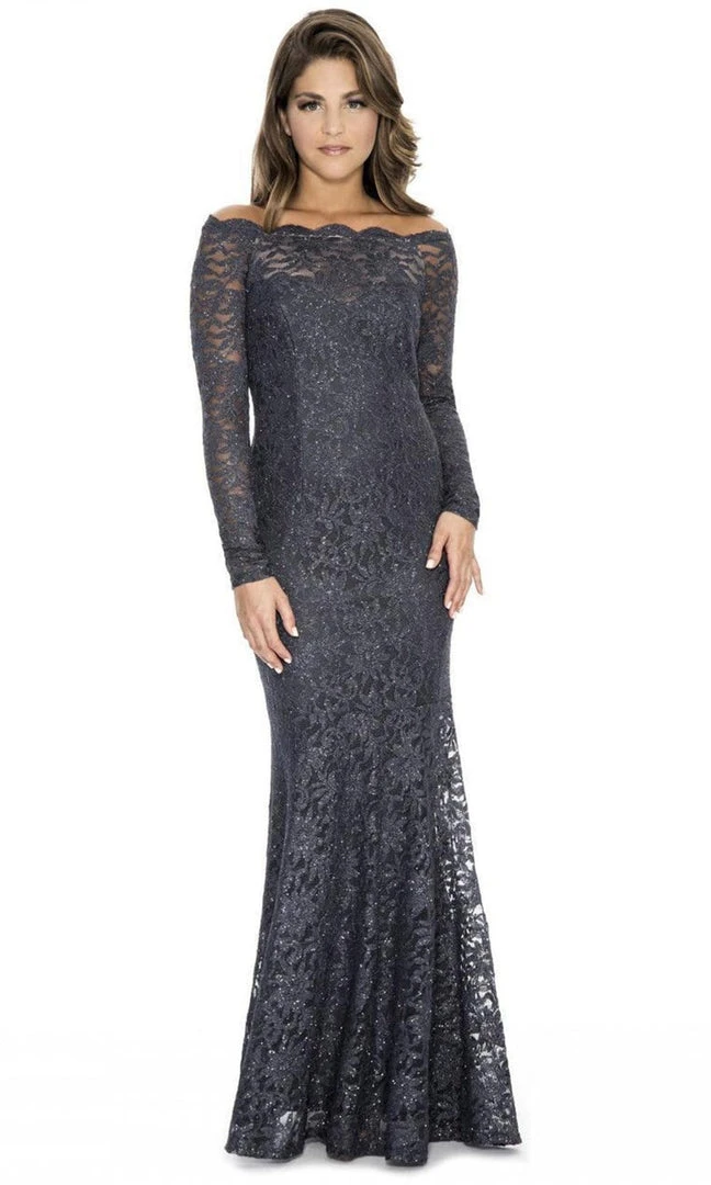 Formal Gowns Decode 1.8 - Off-Shoulder Lace Mermaid Gown 183916 - 2 Pcs Charcoal In Sizes 2 And 6 Available 3 Formal Gowns Decode 1.8 - Off-Shoulder Lace Mermaid Gown 183916 - 2 Pcs Charcoal In Sizes 2 And 6 Available