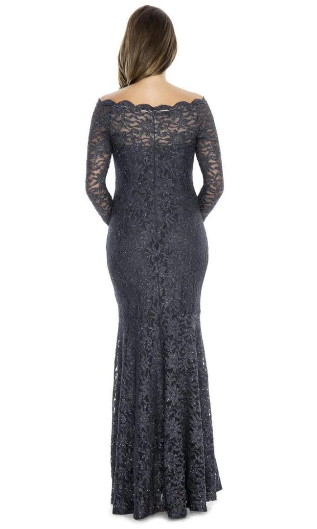 Formal Gowns Decode 1.8 - Off-Shoulder Lace Mermaid Gown 183916 - 2 Pcs Charcoal In Sizes 2 And 6 Available 4 Formal Gowns Decode 1.8 - Off-Shoulder Lace Mermaid Gown 183916 - 2 Pcs Charcoal In Sizes 2 And 6 Available