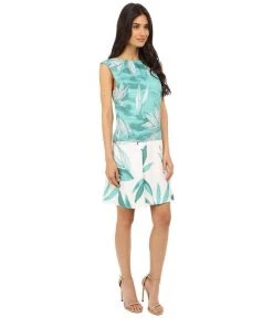 Donna Morgan - 4247M Aquarelle Cap Sleeve Drop Waist Dress - 2 Pcs Jade Multi In Sizes 10 And 12 Available